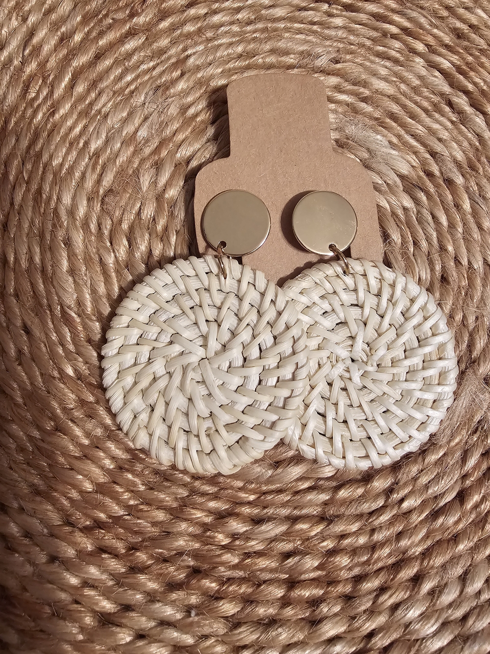 Woven Round Drop Earrings - Cream
